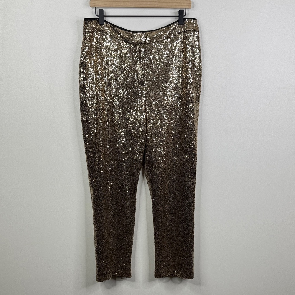 Alex Marie Alexa Gold Sequin Straight Leg Pants NWT Size 12 High Rise Party